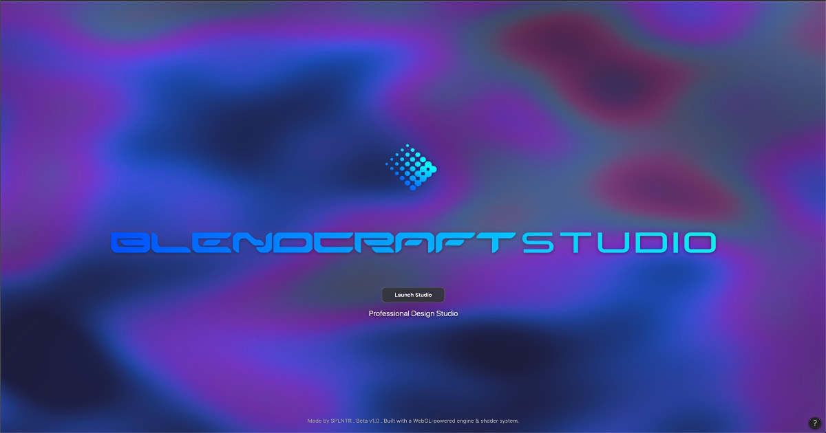 BlendCraft Studio launch screen with animated gradient background